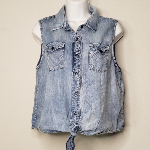 hippie laundry Tops - Hippie Laundry denim tie top